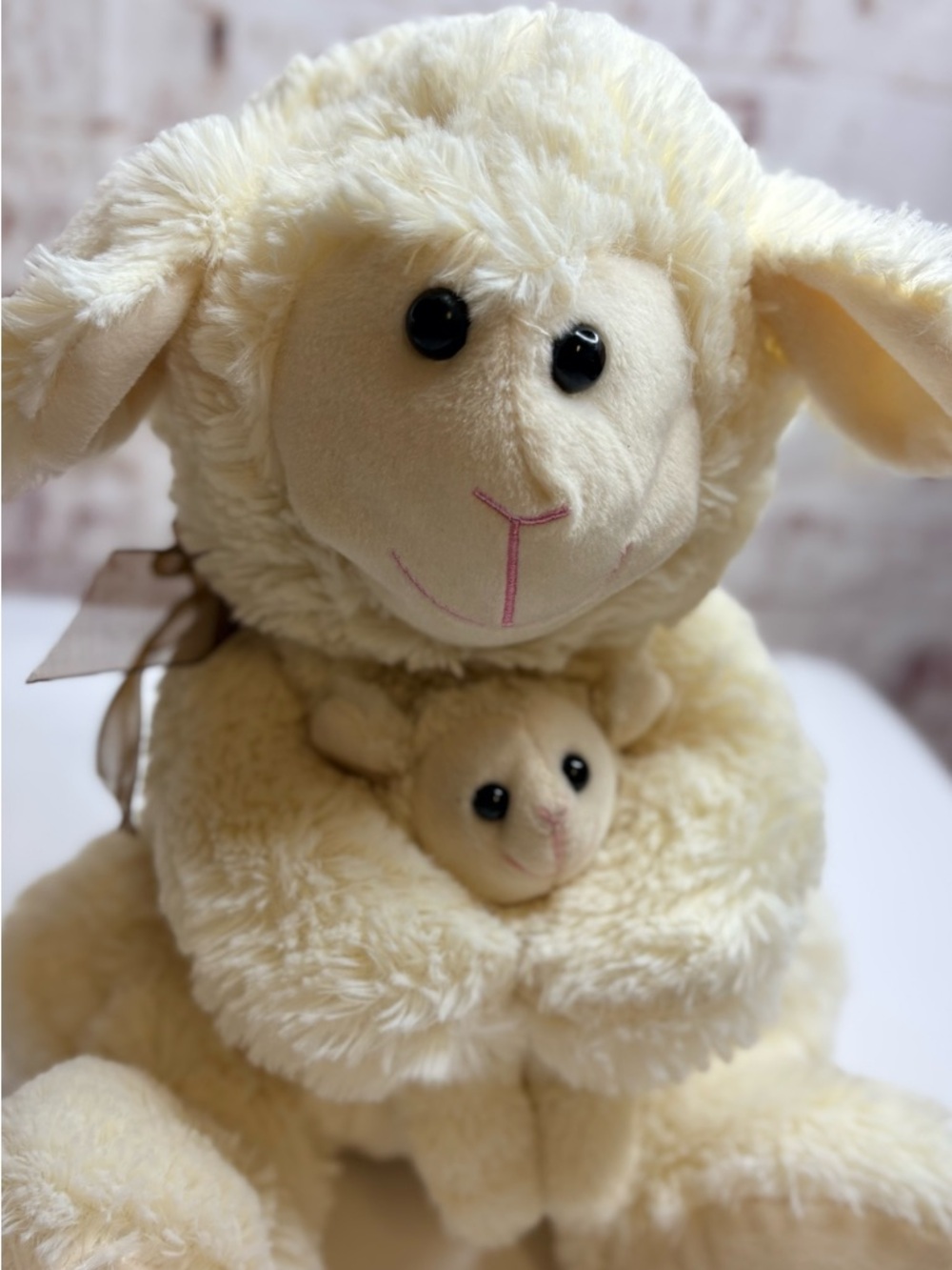 Cream Lamb Plush with Baby — Soft Snuggle Toy for Kids